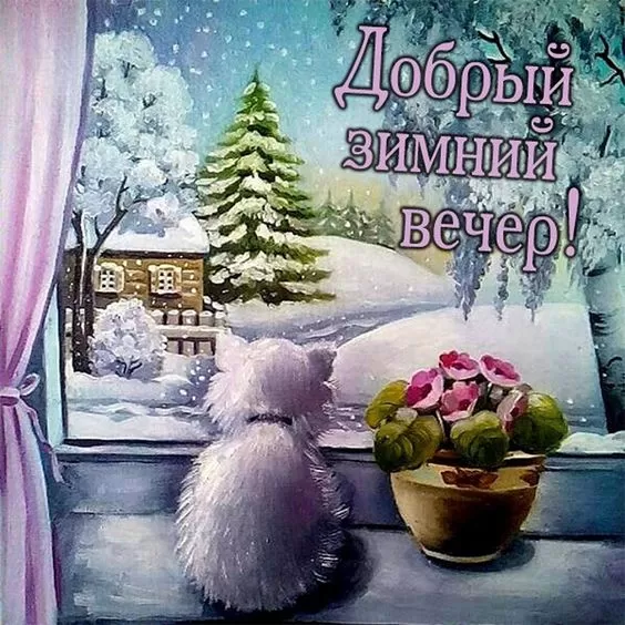 Картинки и гифки Доброго зимнего вечера. Картинки с надписями Доброго зимнего вечера